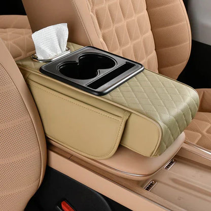 Integrated multifunctional car armrest increase with pressure compensation