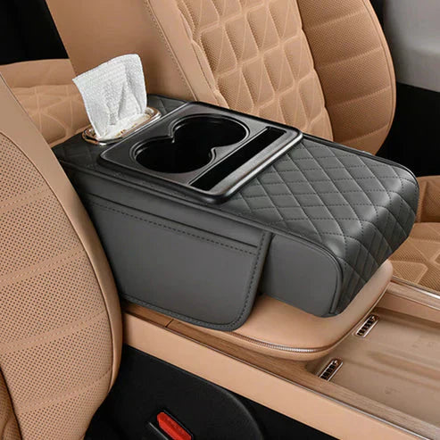 Integrated multifunctional car armrest increase with pressure compensation